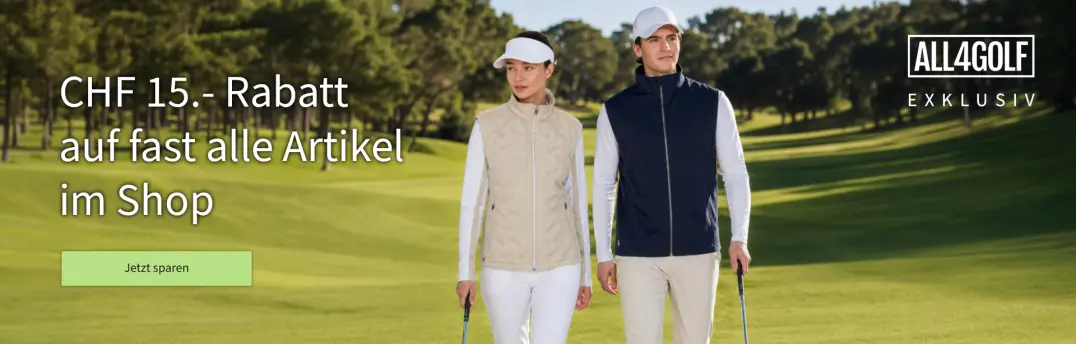 Spare jetzt exklusiv 15 CHF auf alles bei ALL4GOLF!