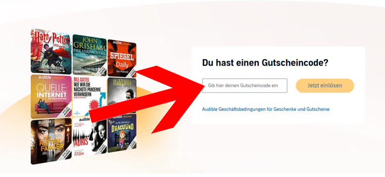 Audible Gutschein während der Bestellung eingeben