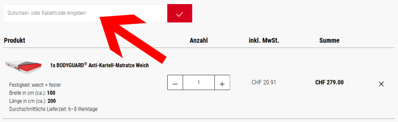 Löse den Bett1 Rabattcode an der Kasse ein