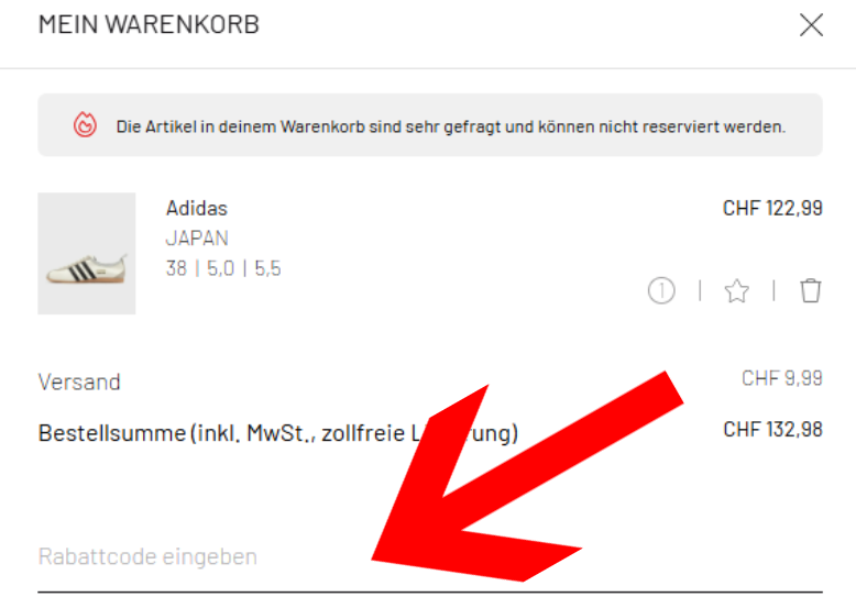 Im Warenkorb kannst du deinen BSTN Coupon einlösen