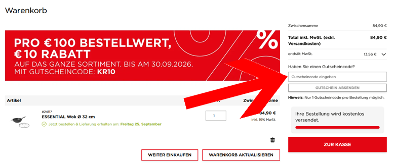 Den Kuhn Rikon Gutschein im Warenkorb einlösen