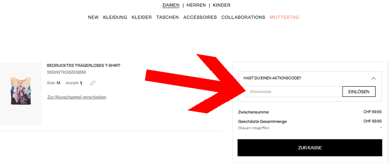 Gib den Desigual Coupon im Warenkorb ein