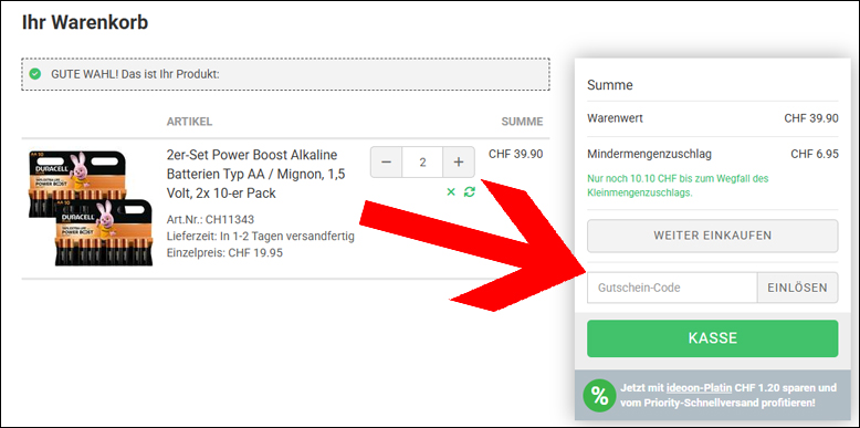 Die Ideoon Code Promo im Warenkorb einlösen