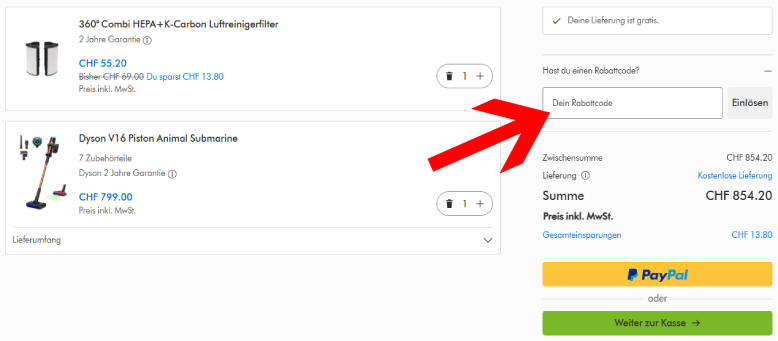 Verwende den Dyson Rabattcode im Warenkorb