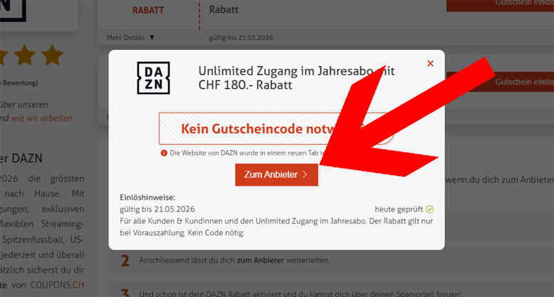 Einfach DAZN Gutschein anklicken und sparen
