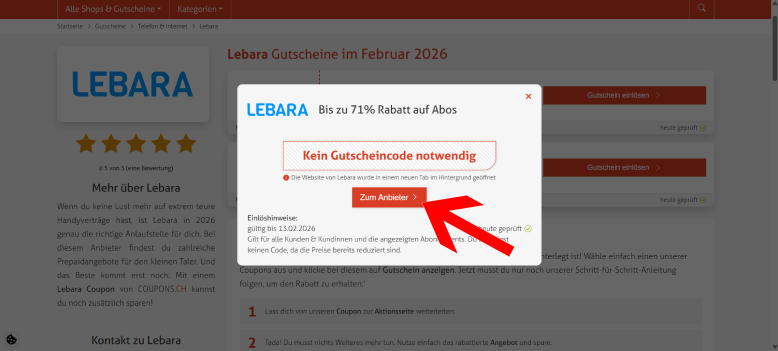 Über den Lebara Coupon zur Aktion gelangen