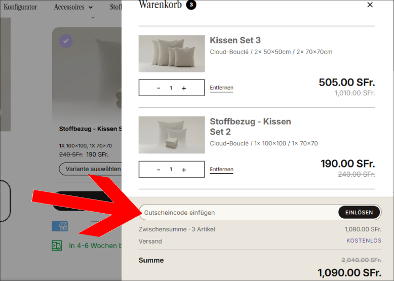 Löse den Livom Gutschein im Warenkorb ein