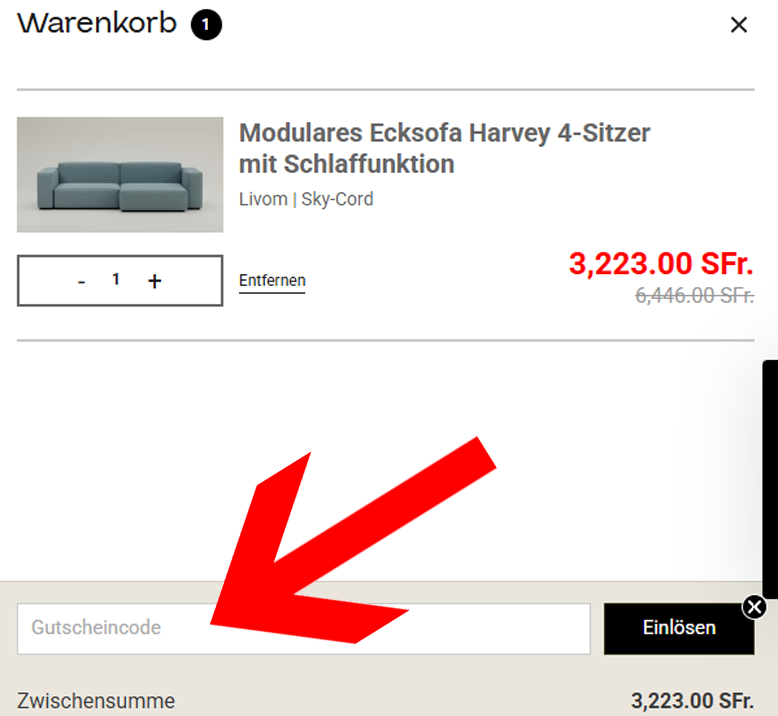 Löse den Livom Gutschein im Warenkorb ein
