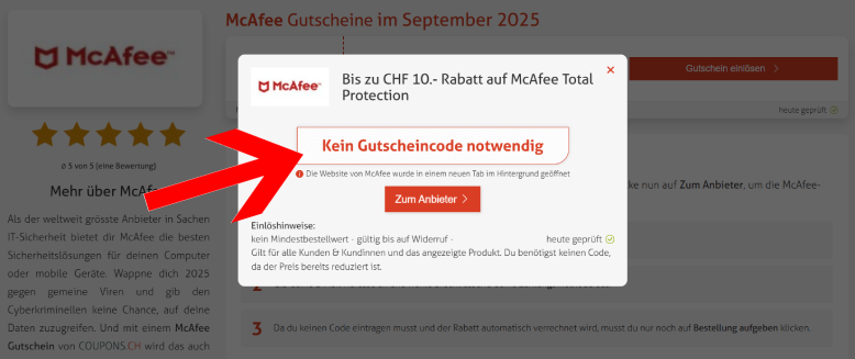 Über den McAfee Gutschein zur Aktion weiterleiten lassen