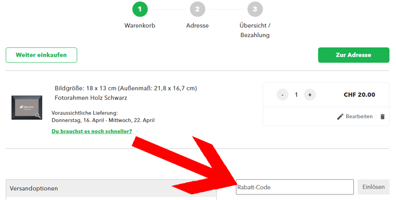 Den MYPOSTER Rabattcode kannst du im Warenkorb eingeben