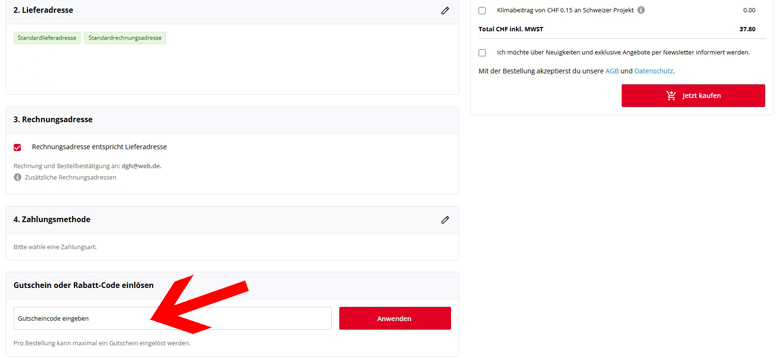 Office World Gutschein im letzten Bestellschritt einlösen