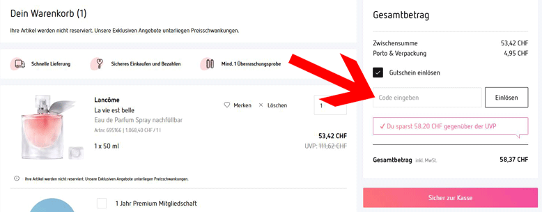 Parfumdreams Gutschein im Warenkorb einlösen