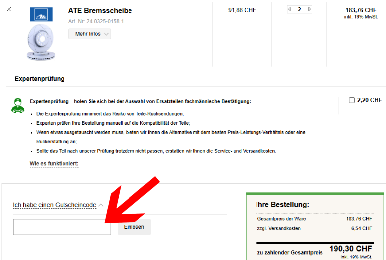 Pkwteile Gutschein an der Kasse einlösen