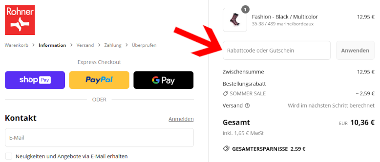 Die Rohner Socken Aktion an der Kasse nutzen