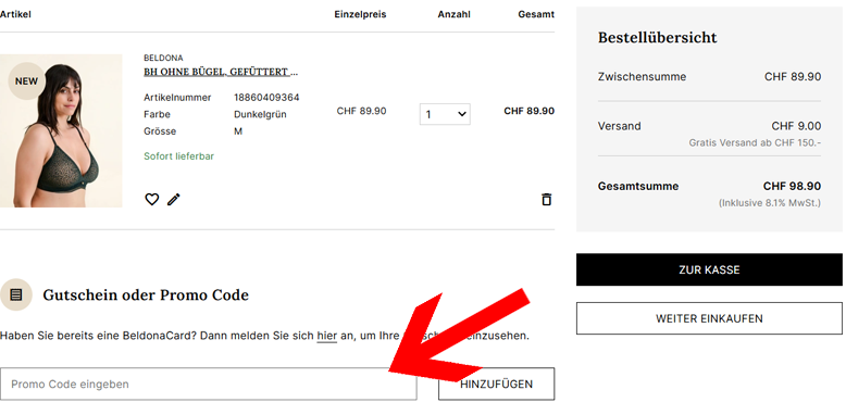 Löse deinen Beldona Gutschein im Warenkorb ein