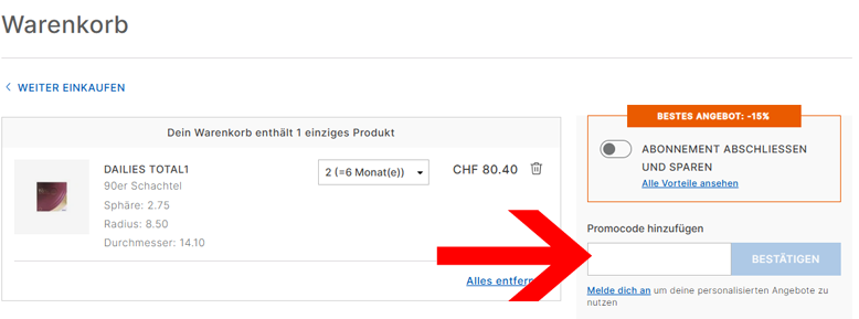 Löse deinen Linsenmax Gutschein im Warenkorb ein