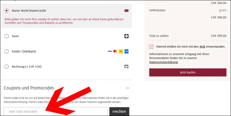 Den Manor Coupon an der Kasse einlösen