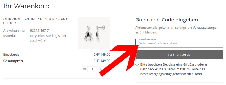 Den THOMASABO Gutschein im Warenkorb einlösen